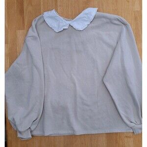 Divided by H&M Tan with White Ruffle Collar Pullover Sweatshirt Size M Coquette